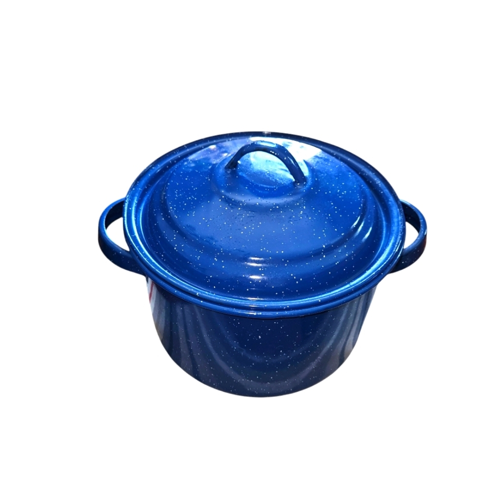 Vintage Blue Splatterware Enamelware Sauce/Stock Pot w/Lid